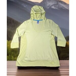 The North Face‎ 3/4 Sleeve Performance Hoodie Women XL Lime Scoop Neck Shirt-EUC